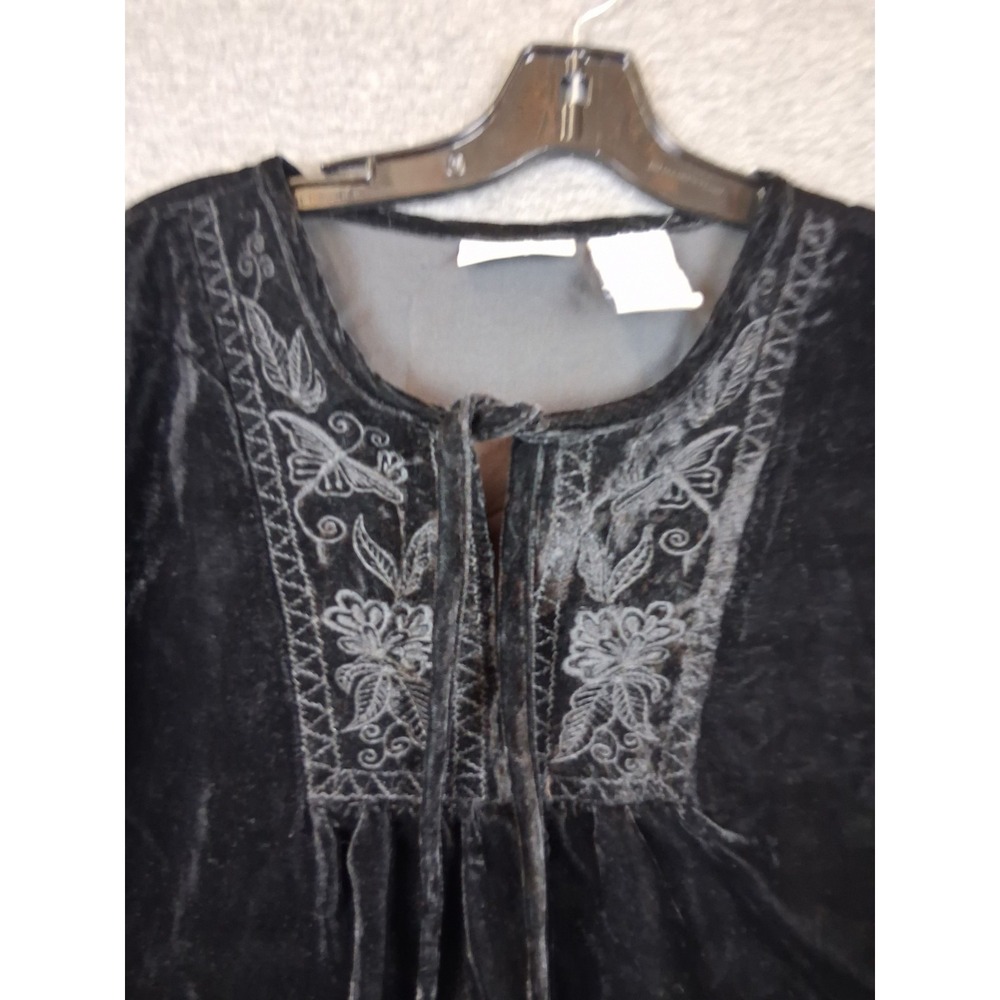 White Stag Womens Shirt 14W Black Velvent Peasant Top Whimsigoth Witchy Rennfair